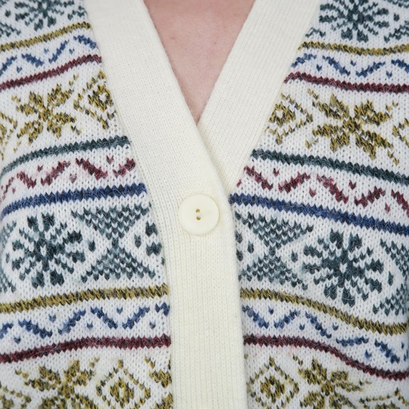 Vintage 80s Rainbow Fair Isle Cardigan Sweater - Picture 4 of 6